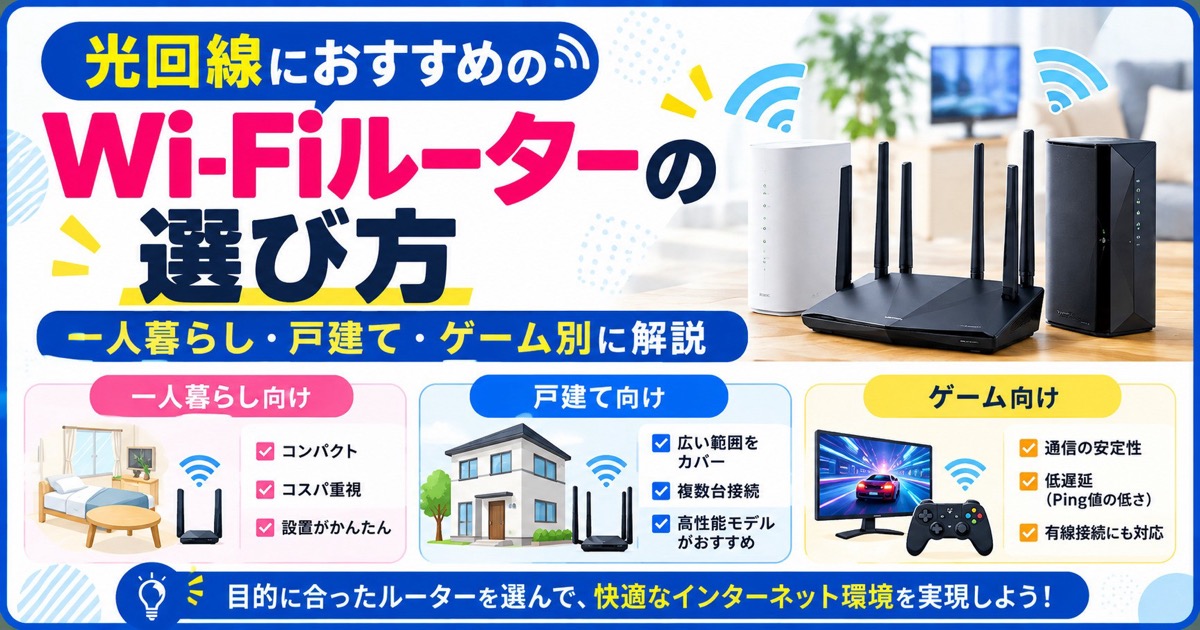 光回線におすすめのWi-Fiルーターの選び方｜一人暮らし・戸建て・ゲーム別に解説